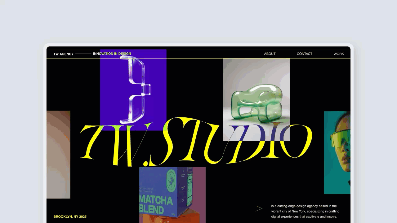 A website heading where letters are made of moving, glowing particles.