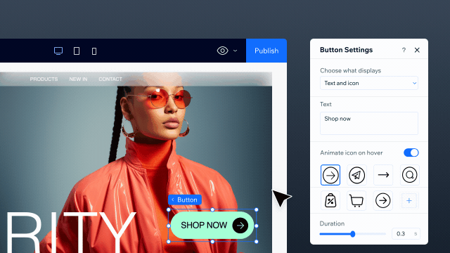 A button showing an icon that moves or changes color when hovered over by a mouse.